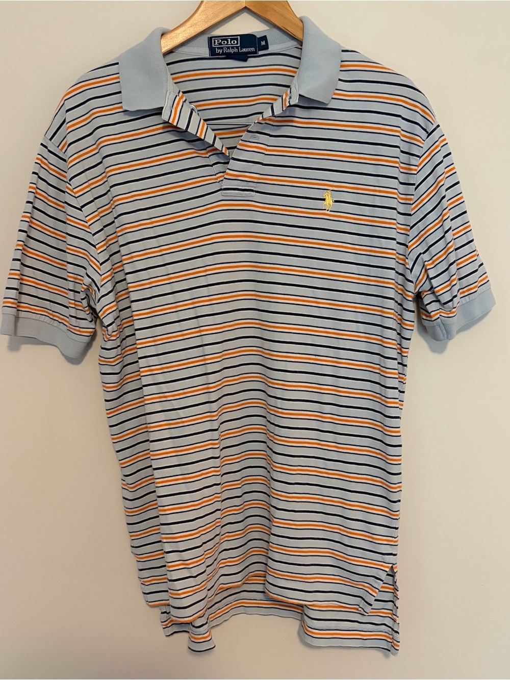 Polo Ralph Lauren Shirt Men Size M Short Sleeve Pony Striped Light Blue
